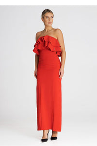 Elegant Maxi Dress with Double Ruffle Neckline