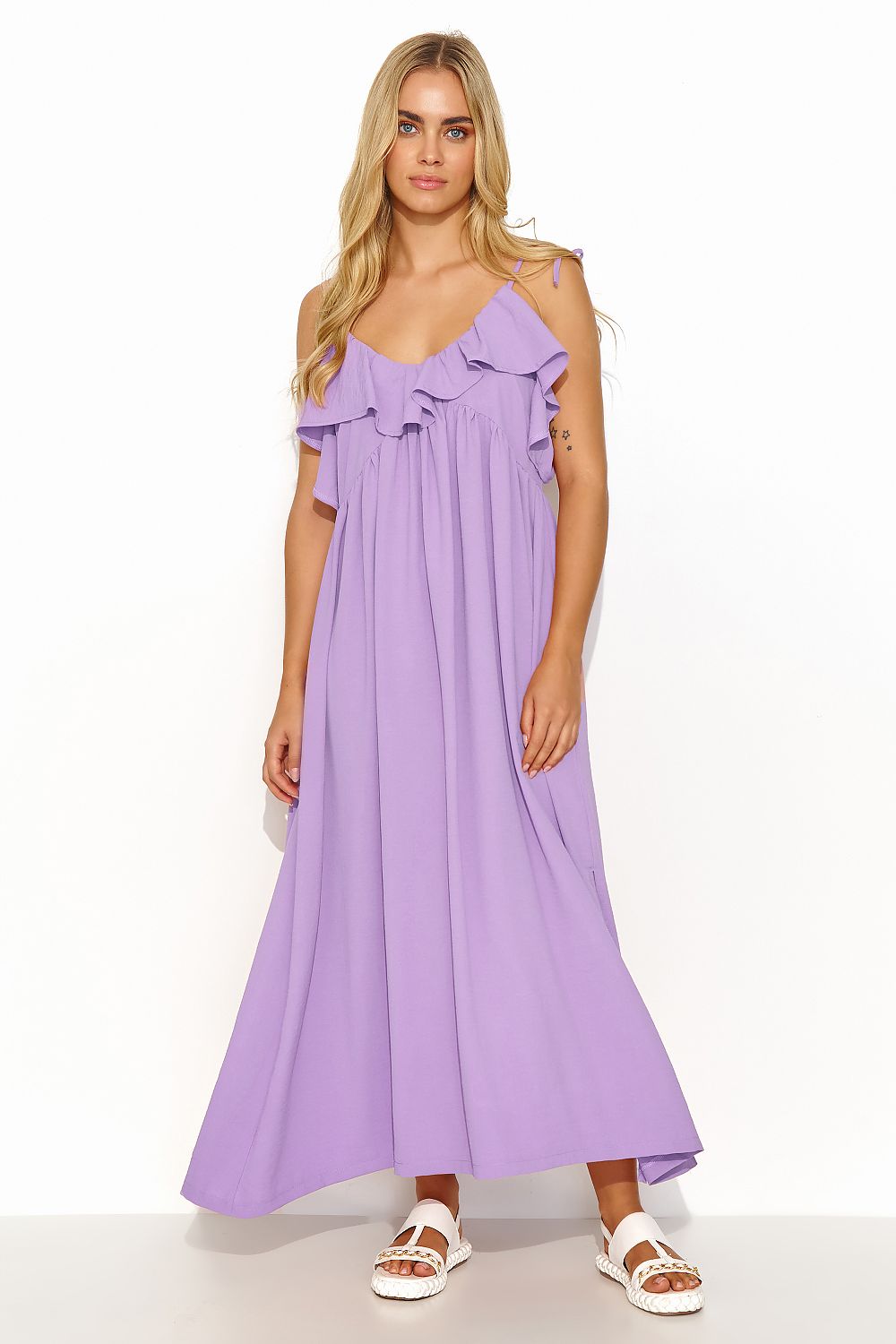 Long Oversize Maxi Dress | Ruffled Neckline