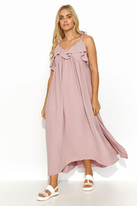 Long Oversize Maxi Dress | Ruffled Neckline