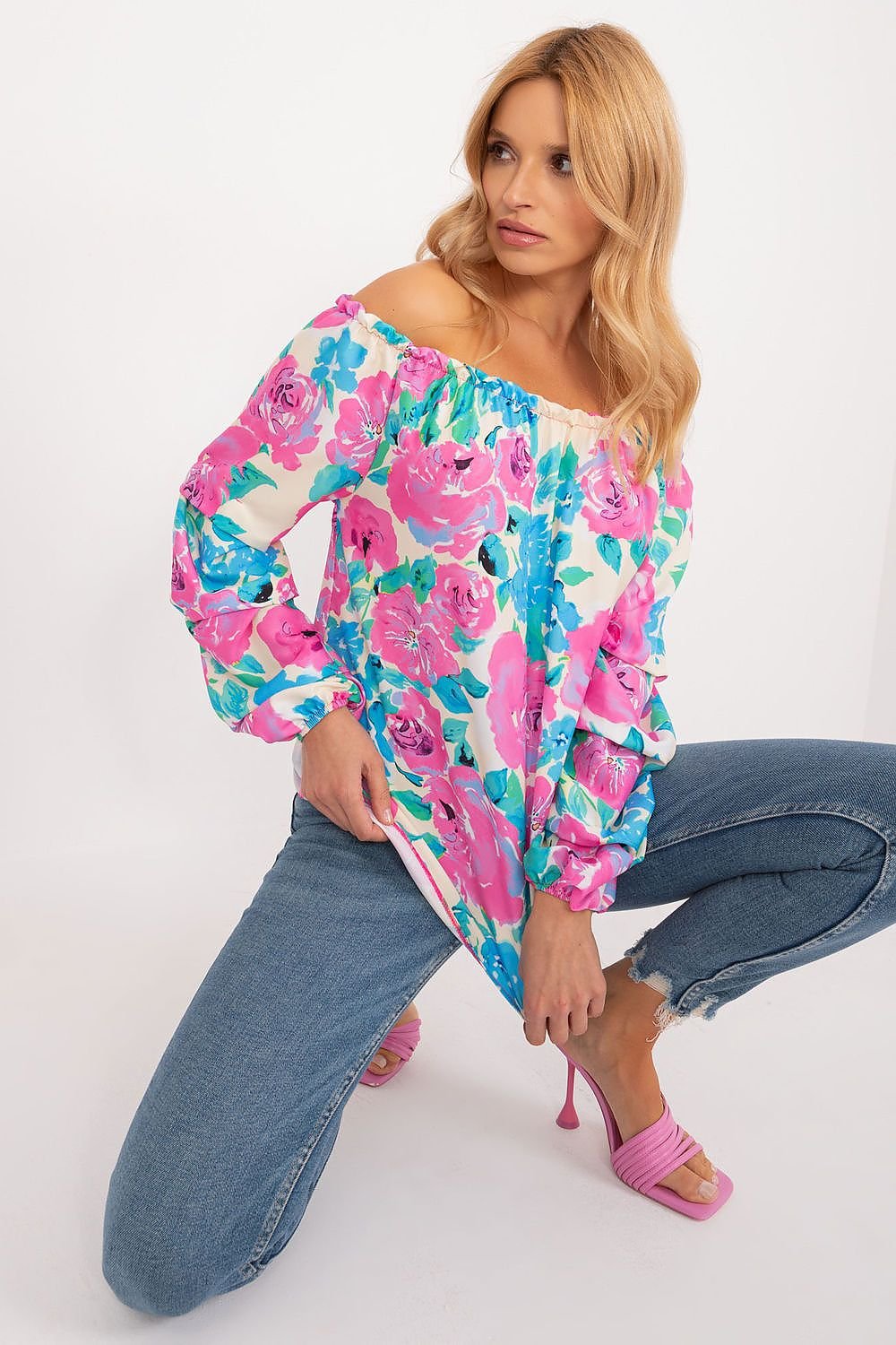 Off Shoulder Floral Print Blouse