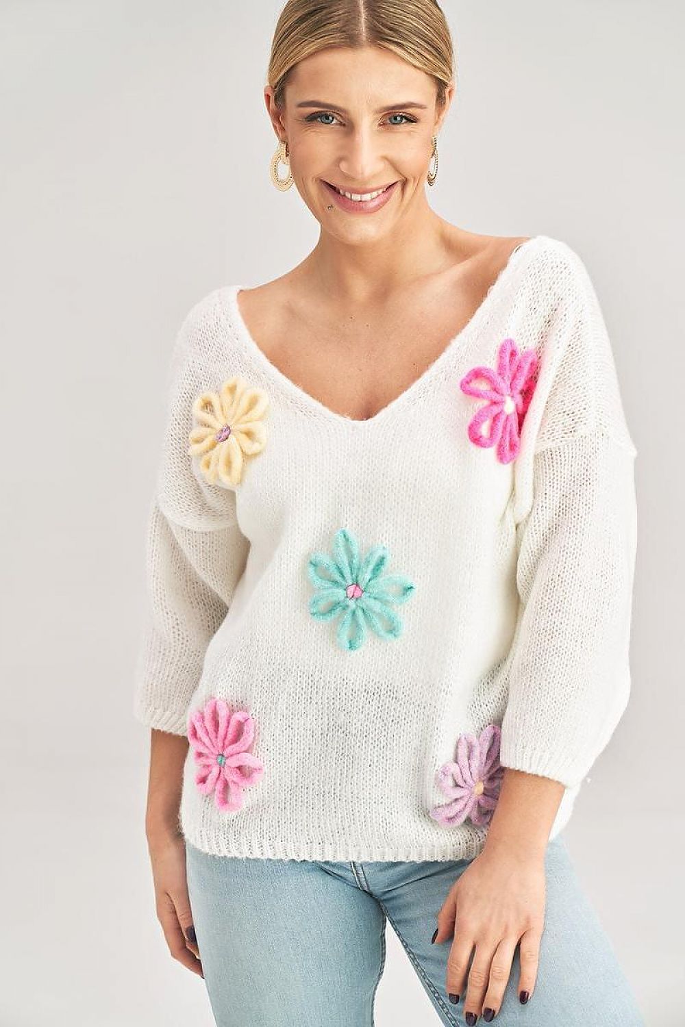 Flower Decorated Sweater | Fall Pink Sweater