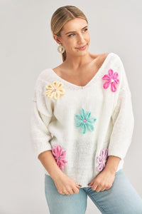 Flower Decorated Sweater | Fall Pink Sweater