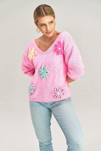 Load image into Gallery viewer, Flower Decorated Sweater | Fall Pink Sweater
