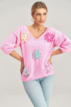 Load image into Gallery viewer, Flower Decorated Sweater | Fall Pink Sweater
