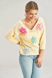 Flower Decorated Sweater | Fall Pink Sweater