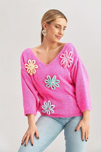 Load image into Gallery viewer, Flower Decorated Sweater | Fall Pink Sweater
