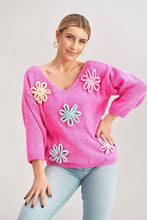 Load image into Gallery viewer, Flower Decorated Sweater | Fall Pink Sweater
