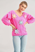 Load image into Gallery viewer, Flower Decorated Sweater | Fall Pink Sweater
