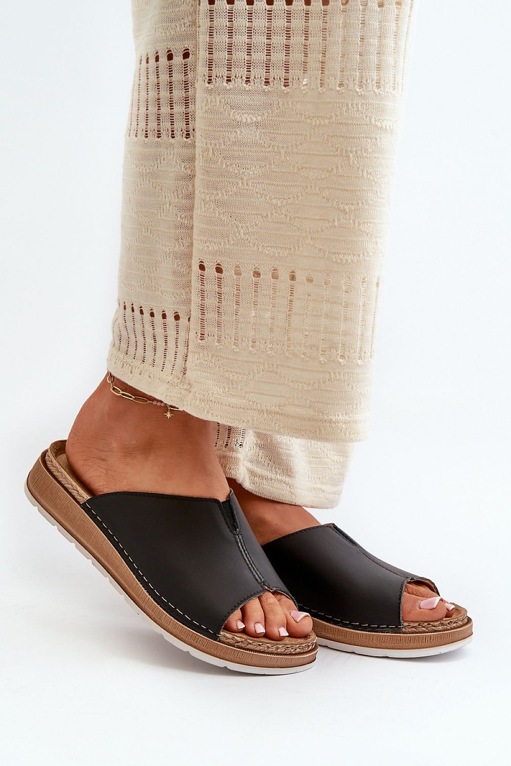 Natural Leather Slip On Flip Flops