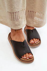 Natural Leather Slip On Flip Flops