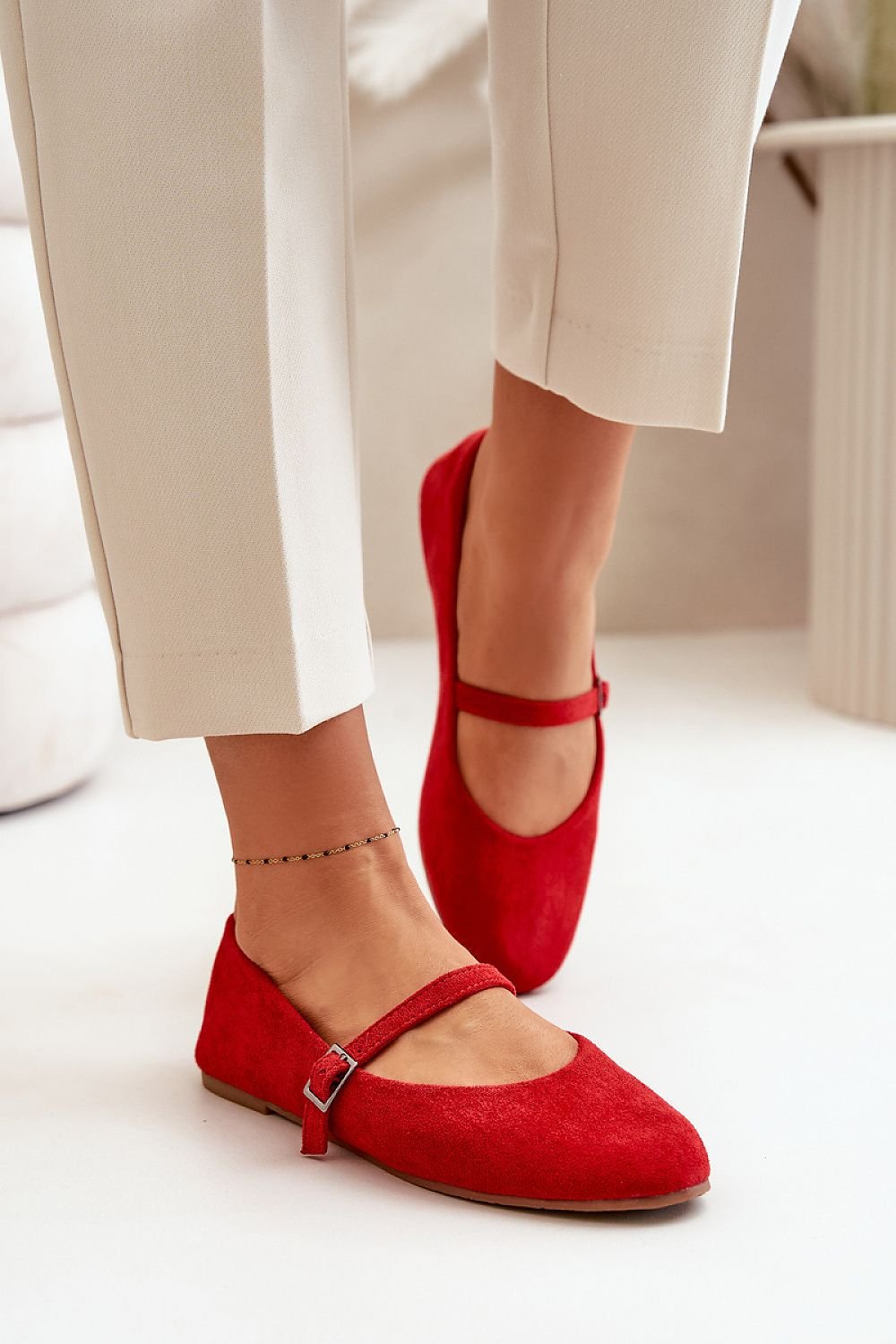 Red Suede Ballet Flats