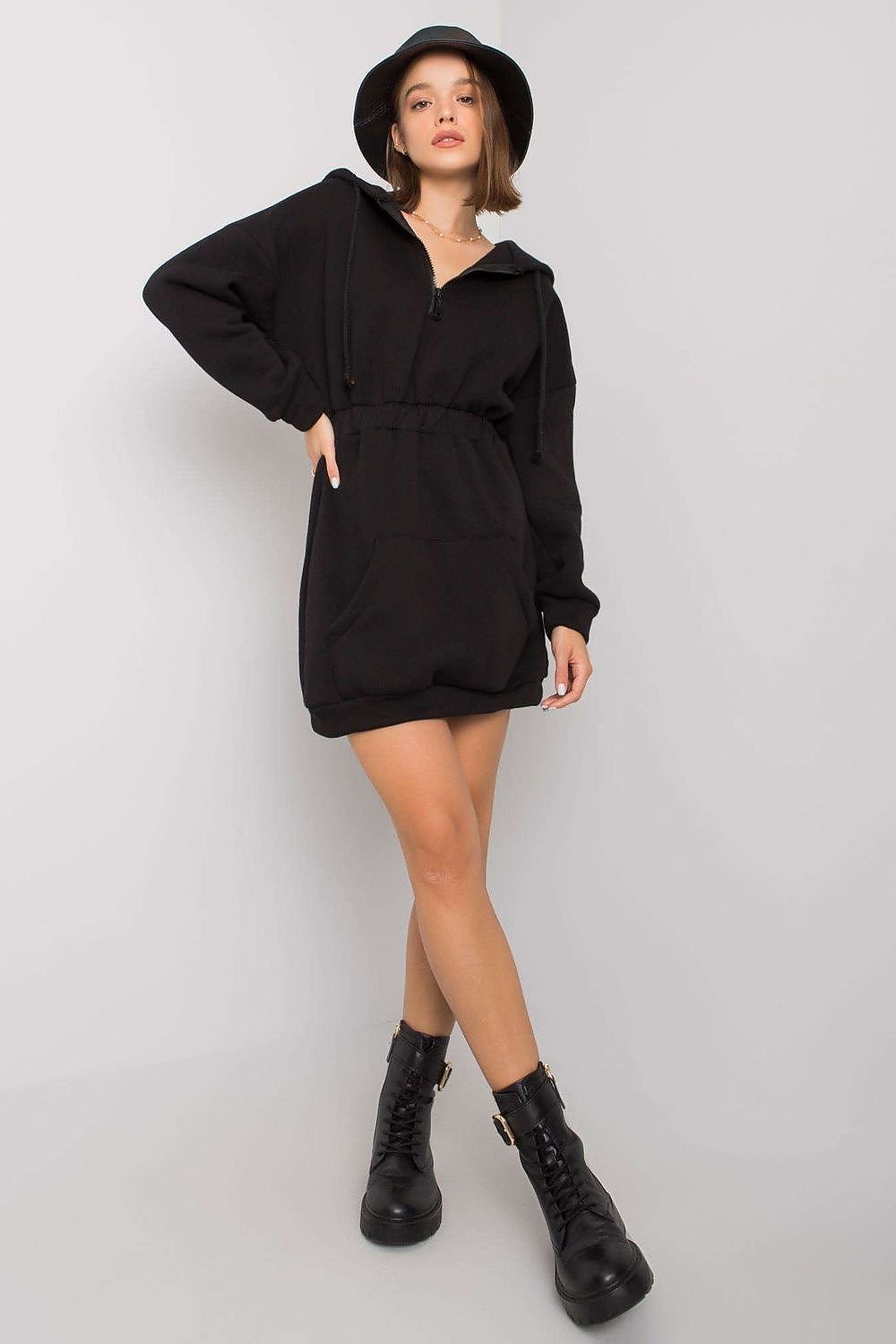 Black Hoodie Mini Dress | Kangaroo Pocket