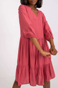 Loose Cut Day Dress | 3/4 Sleeves Wide Frill