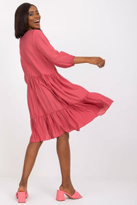 Loose Cut Day Dress | 3/4 Sleeves Wide Frill