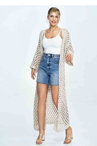 Openwork Cardigan Sweater with 3/4 Sleeves