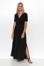 Load image into Gallery viewer, Comfy Black Maxi Dress | Short Sleeve Elastic Waist
