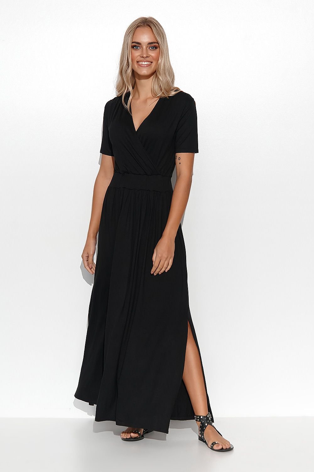 Comfy Black Maxi Dress | Short Sleeve Elastic Waist