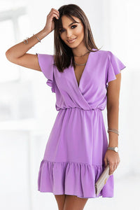 Elegant Mini Dress | V Neck Frill Sleeves