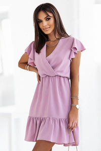 Elegant Mini Dress | V Neck Frill Sleeves