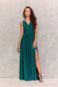 Brocade Maxi Dress Tie Neck