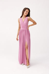 Brocade Maxi Dress Tie Neck