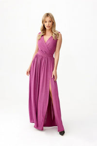 Brocade Maxi Dress Tie Neck