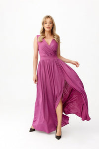 Brocade Maxi Dress Tie Neck