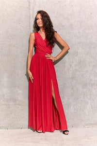 Brocade Maxi Dress Tie Neck