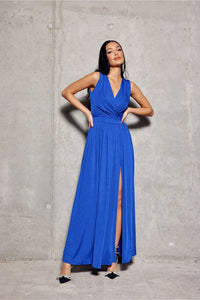 Brocade Maxi Dress Tie Neck