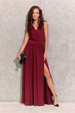 Load image into Gallery viewer, Brocade Maxi Dress Tie Neck
