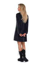 Load image into Gallery viewer, Black Velour Mini Dress | V Neck Trapeze Cut
