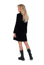 Load image into Gallery viewer, Black Velour Mini Dress | V Neck Trapeze Cut
