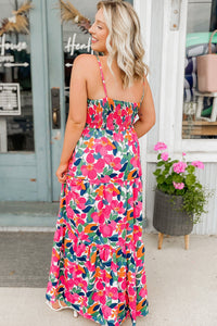 Rose Floral Twisted Smocked Back Tiered Maxi Dress | Dresses/Maxi Dresses