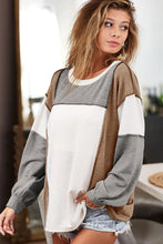 Load image into Gallery viewer, Medium Grey Exposed Seam Color Block Patchwork Top
