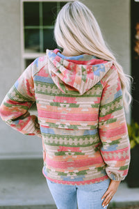 Multicolor Aztec Printed Kangaroo Pocket Zipped Hoodie | Tops/Sweatshirts & Hoodies