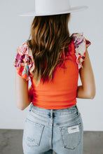 Load image into Gallery viewer, Orange Ribbed Knit Tiered Ruffled Sleeve Bodysuit | Tops/Bodysuits
