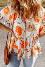 Load image into Gallery viewer, Orange Floral Print Frill Neck Tiered Babydoll Blouse | Tops/Blouses &amp; Shirts
