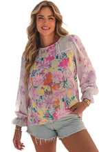 Load image into Gallery viewer, Purple Floral Patchwork Lace Trim Blouse | Tops/Blouses &amp; Shirts
