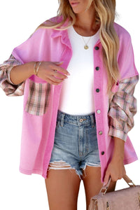 Rose Plaid Patchwork Chest Pockets Oversized Shirt Jacket | Outerwear/Jackets