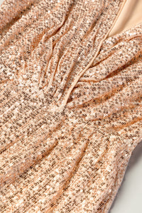 Sequin Dress | Apricot Wrapped V-neck Dress