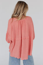 Load image into Gallery viewer, Pink Waffled Bracelet Sleeve Oversized Henley Top | Tops/Blouses &amp; Shirts
