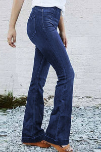 Blue High Rise Elastic Waist Flare Jeans | Bottoms/Jeans