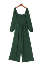 Load image into Gallery viewer, Green Smocked Square Neck Long Sleeve Wide Leg Jumpsuit | Bottoms/Jumpsuits &amp; Rompers
