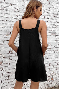 Black Adjustable Straps Pocketed Textured Romper | Bottoms/Jumpsuits & Rompers