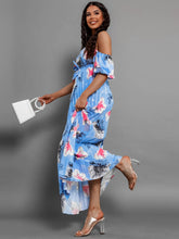 Load image into Gallery viewer, Off Shoulder Midi Dress | Pleated Floral Short Sleeve Dress
