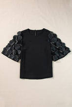 Load image into Gallery viewer, Half Sleeve Blouse | Black Contrast Applique Mesh Top
