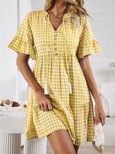 Load image into Gallery viewer, Mini Dress | Plaid Flounce Sleeve Buttoned
