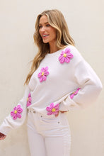 Load image into Gallery viewer, Crochet Flower Sweater | Round Neck Long Sleeve Sweater
