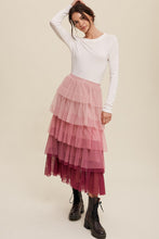 Load image into Gallery viewer, Maxi Skirt | Pink Gradient Ruffle Tiered Mesh
