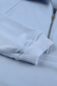 Cotton Pocketed Half Zip Pullover Sky Blue Sweatshirt | Tops/Sweatshirts & Hoodies